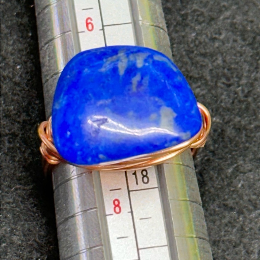 Lapis lazuli and copper Wire Wrapped Ring